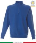 Felpa zip corta, collo a lupetto in costina, polsini e fondo maglia in costina, made in Italy, colore azzurro royal JR988552.AZ