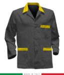 giacca da lavoro grigia con inserti gialli, made in Italy, 100% cotone Massaua con due tasche RUBICOLOR.GIA.GRG