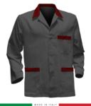 giacca da lavoro grigia con inserti neri, made in Italy, 100% cotone Massaua con due tasche RUBICOLOR.GIA.GRR