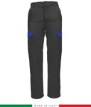 Pantalone multitasche da lavoro bicolore, profili a contrasto, due tasche anteriori, una tasca posteriore, made in Italy, colore Grigio/Azzurro Royal. RUBICOLOR.PAN.GRAZ