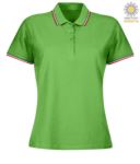 Polo donna manica corta con profilo tricolore sul colletto e fondo manica, in cotone. Colore Verde Chiaro JR989697.LG
