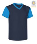 T-Shirt da lavoro scollo a V, bicolore, collo e maniche in contrasto. Colore Blu Navy/Royal JR989992.BLAZ