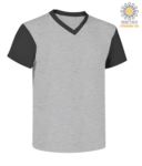 T-Shirt da lavoro scollo a V, bicolore, collo e maniche in contrasto. Colore grigio melange/blu navy JR989995.LGR
