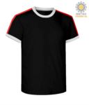 T-shirt girocollo da lavoro, colletto e fondo manica in contrasto e strisce di colore sulle spalle, colore nero JR988593.NE