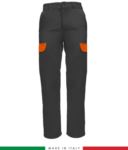 Pantalone multitasche da lavoro bicolore, profili a contrasto, due tasche anteriori, una tasca posteriore, made in Italy, colore grigio arancione RUBICOLOR.PAN.GRA