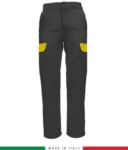 Pantalone multitasche da lavoro bicolore, profili a contrasto, due tasche anteriori, una tasca posteriore, made in Italy, colore grigio giallo RUBICOLOR.PAN.GRG