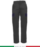 Pantalone multitasche da lavoro bicolore, profili a contrasto, due tasche anteriori, una tasca posteriore, made in Italy, colore grigio blu navy RUBICOLOR.PAN.GRBL