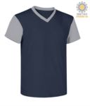 T-Shirt da lavoro scollo a V, bicolore, collo e maniche in contrasto. Colore Blu Navy/Royal JR989990.BN