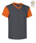 T-Shirt da lavoro scollo a V, bicolore, collo e maniche in contrasto. Colore Blu Navy/Royal JR989999.GA