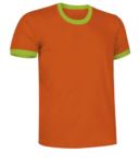 T-Shirt a maniche corte in cotone Ring-Spun, girocollo e fondo manica in contrasto, colore arancione e verde VACOMBI.ARV
