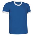 T-Shirt a maniche corte in cotone Ring-Spun, girocollo e fondo manica in contrasto, colore bianco e azzurro royal VACOMBI.CEB