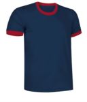 T-Shirt a maniche corte in cotone Ring-Spun, girocollo e fondo manica in contrasto, colore bianco e azzurro royal VACOMBI.NAR
