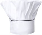 Cappello da cuoco, doppia fascia di tessuto con parte superiore inserita e cucita a pieghette, colore bianco, nero ROMT0701.BN