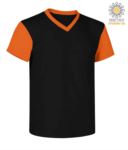 T-Shirt da lavoro scollo a V, bicolore, collo e maniche in contrasto. Colore nero/arancione JR989993.NEA