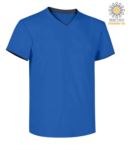 T-Shirt manica corta scollo a V, colletto interno e fondo manica in contrasto, colore azzurro royal e blu JR992033.AZZ