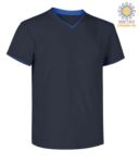 T-Shirt manica corta scollo a V, colletto interno e fondo manica in contrasto, colore blu navy e azzurro JR992030.BLU