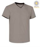 T-Shirt manica corta scollo a V, colletto interno e fondo manica in contrasto, colore azzurro royal e blu JR992032.GRC
