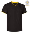 T-Shirt manica corta scollo a V, colletto interno e fondo manica in contrasto, colore grigio chiaro e nero JR992034.NE