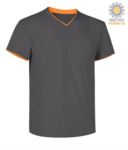 T-Shirt manica corta scollo a V, colletto interno e fondo manica in contrasto, colore grigio chiaro e nero JR992031.GRS