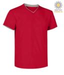 T-Shirt manica corta scollo a V, colletto interno e fondo manica in contrasto, colore grigio scuro e arancione JR992035.RO