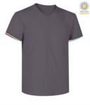 T-shirt a manica corta, con lo scollo a V, tricolore italiano sul fondo manica, colore grigio melange JR989976.GRS