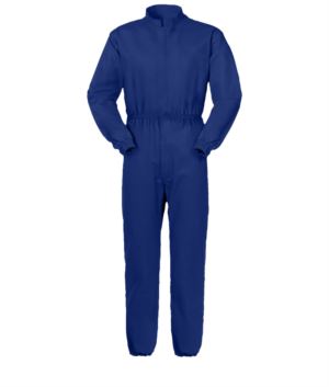 Anti tangle coverall, covered central zip closure, mandarin collar, breast pocket closed with velcro, blue color. UNI EN 510 and UNI EN 340: 04 Certificate