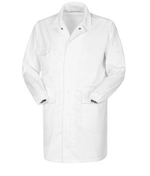 Antacid and antistatic lab coat, button closure, two patch pockets and one pocket, elasticated cuff, certified EN 1149-5, EN 13034, colour white