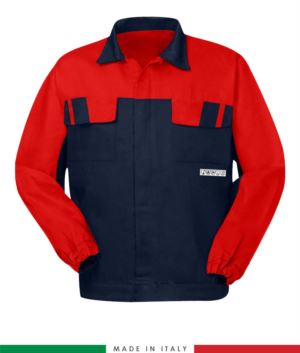 Multipro two-tone jacket, covered button closure, two chest pockets, elasticated cuffs, colour inserts on shoulders and inside collar, Made in Italy, colour navy blue /red