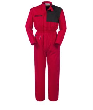 Full length overalls, multi-pocket with contrasting detail on the chest, elastic on the waist and Korean collar