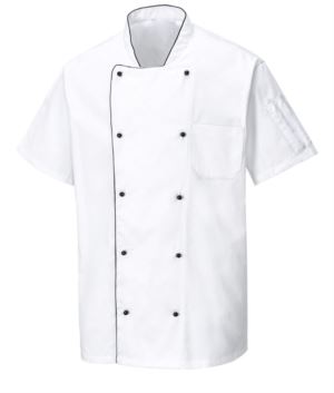 Ventilated chef jacket, short sleeves, anti-frizz fabric, color white 