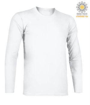 T-Shirt with long sleeves, crew neck, 100% Cotton, colour white