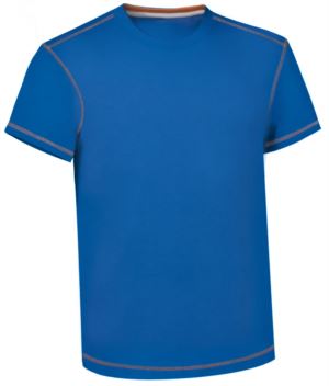 Round neck work shirt with contrasting stitching, colour royal blue