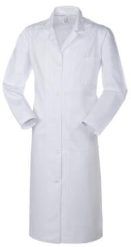 Camice donna medico, chiusura con bottoni, collo aperto, due tasche e un taschino applicati, spacco posteriore, cuciture in filo, colore bianco