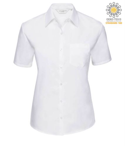 Camicia da donna a manica corta colore bianco 100% cotone con taschino