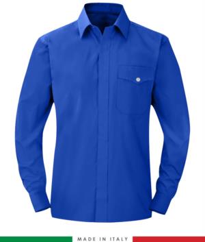 Camicia ignifuga, antistatica, antiacido a manica lunga, taschino sul petto, Made in Italy, certificata EN 1149-5, EN 13034, EN 14116: 2008, colore azzurro royal