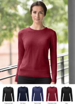 Woman sweater crew neck, long sleeves, ribs on the lower edges and cuffs, cotton and acrylic fabric
