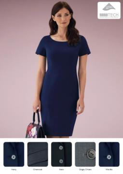 Elegant dress in polyester and wool, fabric with stain-resistant treatment.
