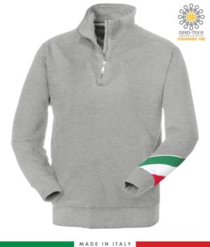 felpa da lavoro a zip corta made in Italy all'ingrosso colore grigio mélange con tricolore