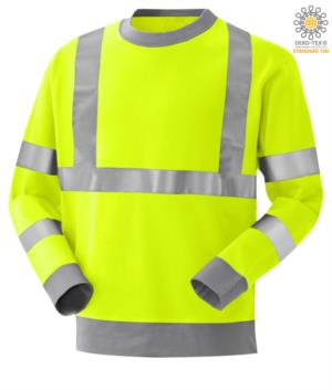 Fire retardant, high visibility anti-static sweatshirt, crew neck, reflective band on waist and shoulders, double band on sleeves, two-tone, referred to EN 20471, EN 1149-5, CEI EN 61482-1-2:2008, EN 11612:2009, colour yellow