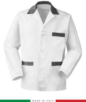 giacca da lavoro bianca con inserti grigi, tessuto Poliestere e cotone