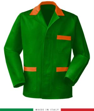 giacca da lavoro verde con inserti arancioni, tessuto Poliestere e cotone