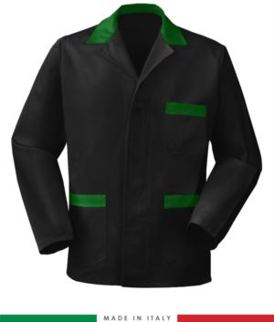 giacca da lavoro nera con inserti verdi, tessuto Poliestere e cotone