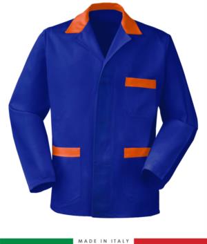 giacca da lavoro blu e arancio, made in Italy, tessuto Poliestere e cotone con due tasche