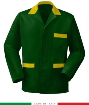 giacca da lavoro verde con inserti gialli made in Italy, 100% cotone Massaua e due tasche