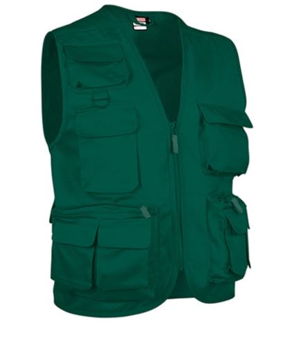 Gilet multitasche estivo, fodera dry tech, chiusura a zip lunga, colore verde