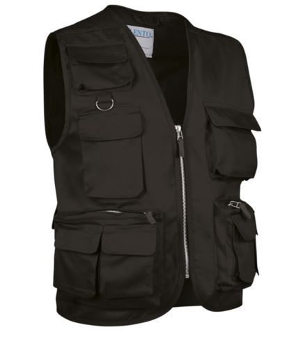 Gilet multitasche estivo, fodera dry tech, chiusura a zip lunga, colore nero