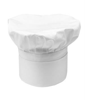 Chef hat, double band of fabric, with upper part inserted and sewn in pleats, color white 