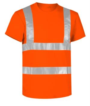 High visibility T-shirt with reflective bands, certified EN 20471, color orange