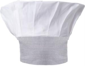 Chef hat, double band of fabric with upper part inserted and sewn in pleats, color white wales