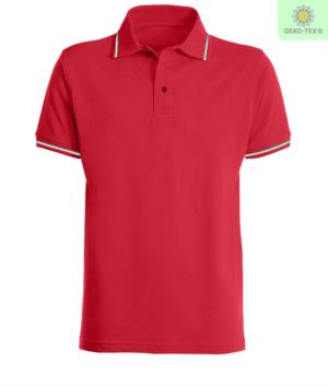 Polo pique tricolor short sleeve, side vents, three buttons in the same color, made in italy, color red 
